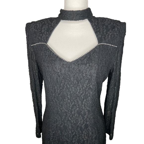 Vintage 80s Size Small Black Lace Cocktail Semi Formal Dress Cut Out Backless - Picture 5 of 13